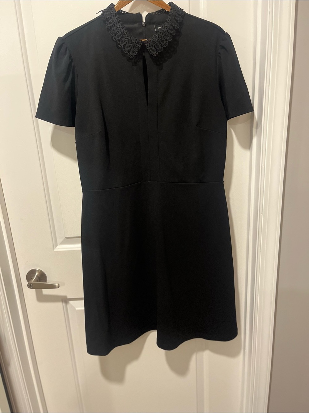 Black Short Sleeve Dress with Lace Collar